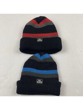 Dakine Cutter Beanie Youth OS Ribbed Knit Cuffed Striped Acrylic Lot Of 2